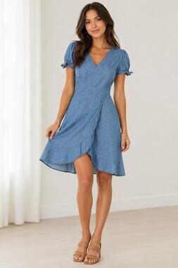 J Crew Denim Dress Womens Size 2 Cottagecore Beach Country Barn Wrap Dress 90s